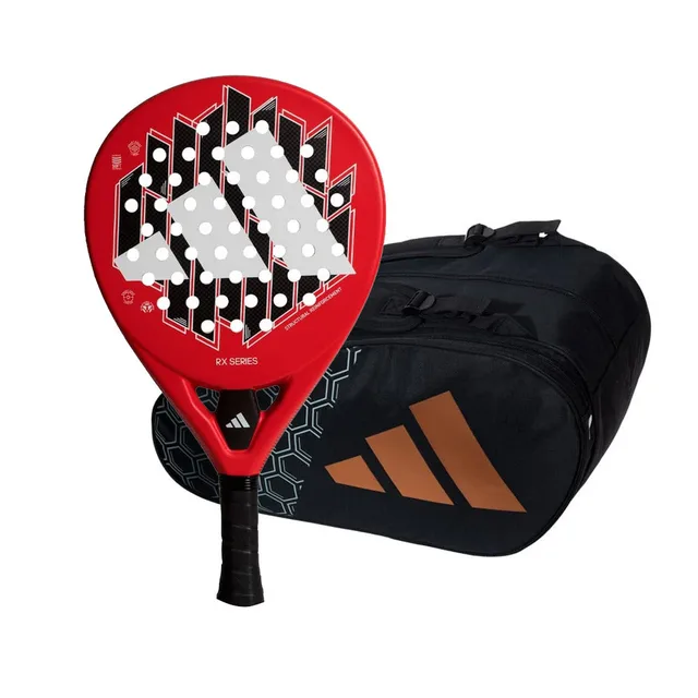 Adidas RX Series Red padel racket with Control bronze racket bag pack