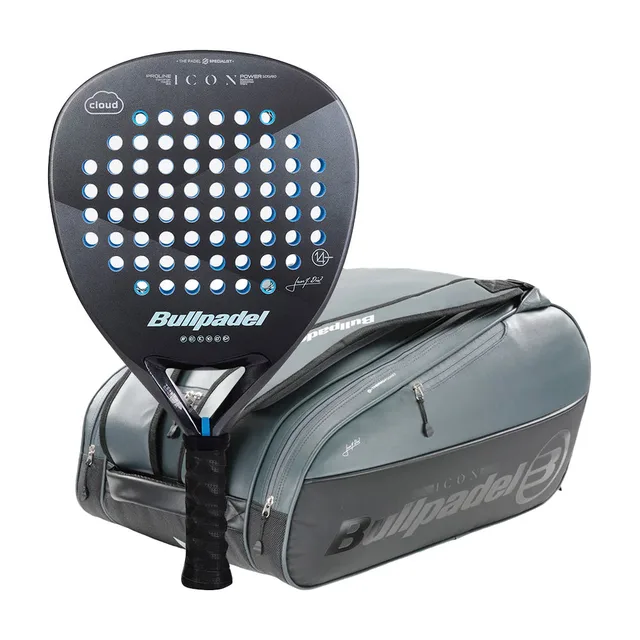 Bullpadel Icon Cloud 2025 Juan Martín Díaz padel racket and Icon BPP-25023 grey padel bag pack