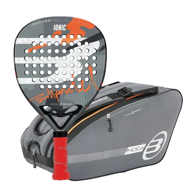 Bullpadel Ionic Power 2025 Javi Leal padel racket + Bullpadel BPP-24015 Tour padel bag Dark Grey 2024