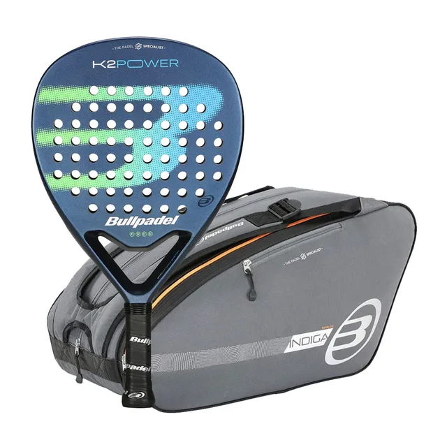 Bullpadel K2 Power 2025 padel racket with Bullpadel BPP-24015 Tour dark grey padel bag 2024
