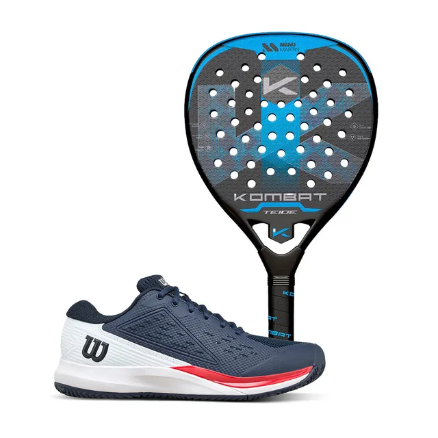 Kombat Teide 2025 by Manu Martin padel racket with Wilson Rush Pro Ace Navy Blazer FW25 padel shoes