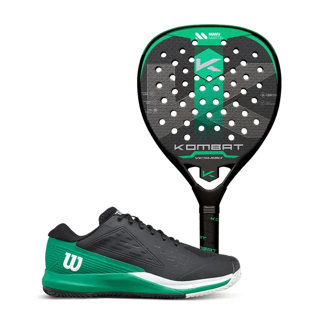 Kombat Vesubio 2025 by Manu Martin padel racket + Wilson Rush Pro Ace Clay Black FW25 padel shoes